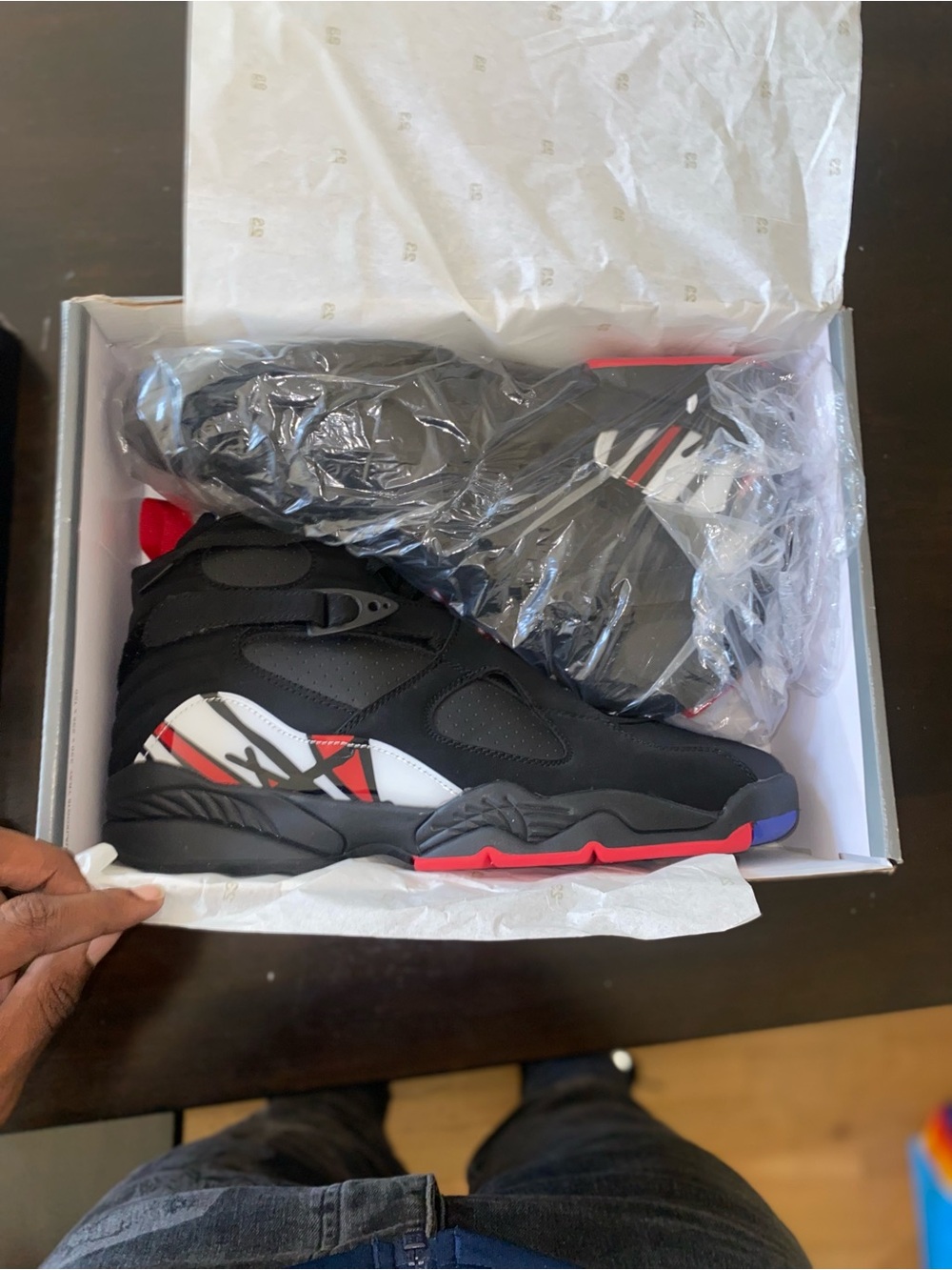 Jordan Men's Black Sneakers with Red and White Accents